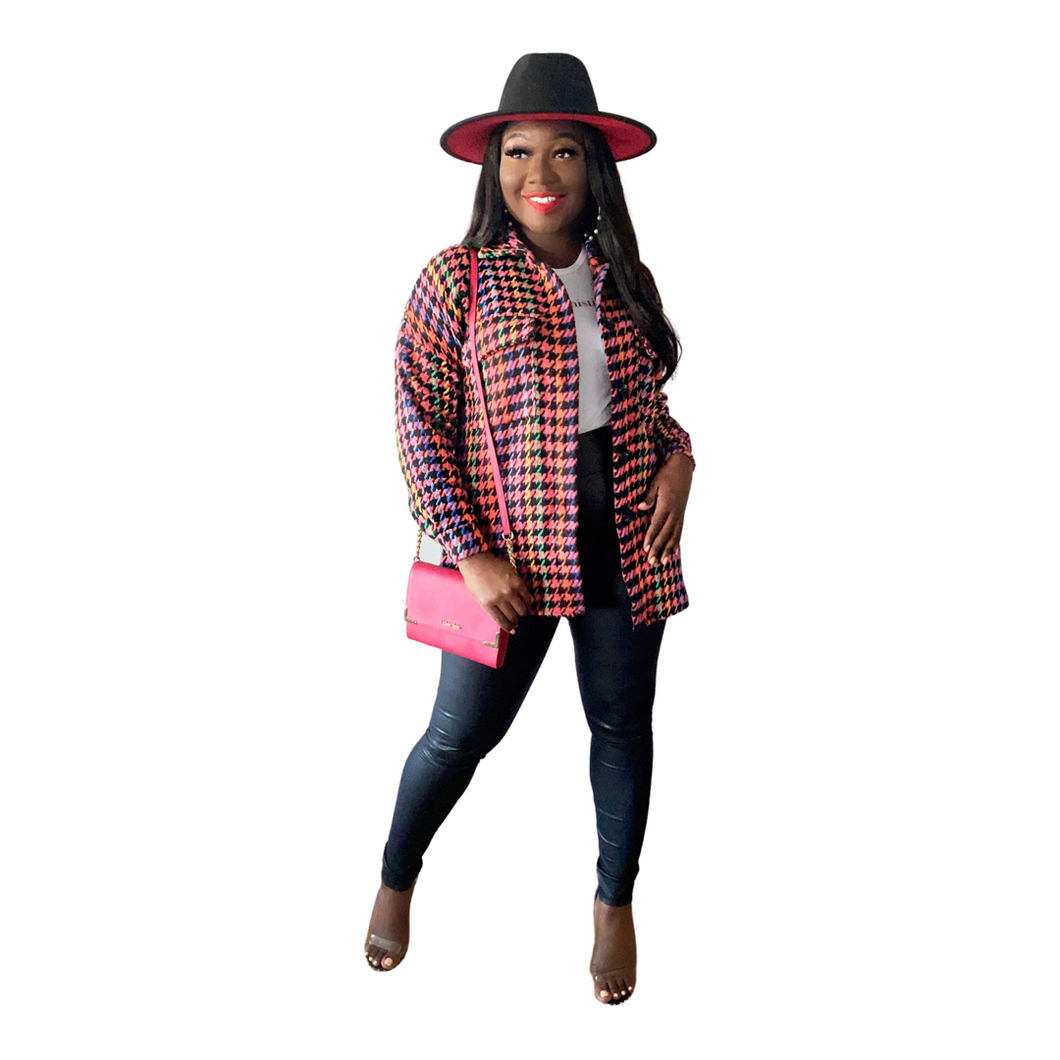 Multicolor Houndstooth Shacket
